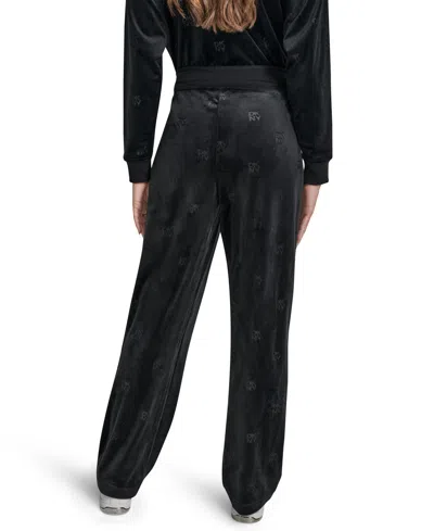 Dkny Jeans Petite Debossed Velour Logo Detail Pull-on Pants In Black