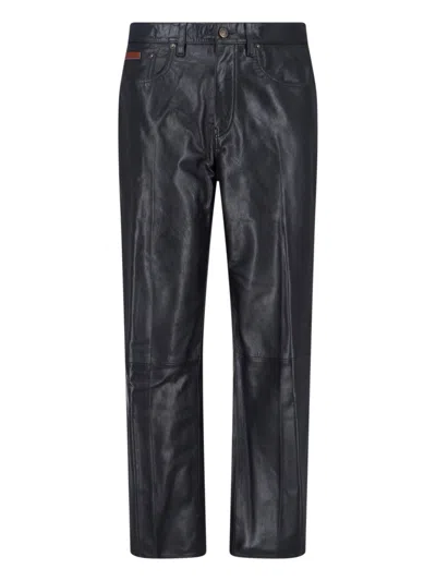 Calvin Klein Leather Texture Straight Trousers Pockets In Black