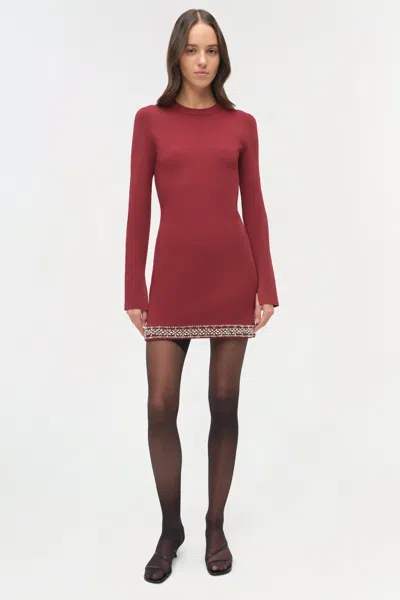 Simkhai Farley Embellished Knit Mini Dress In Oxblood In Burgundy
