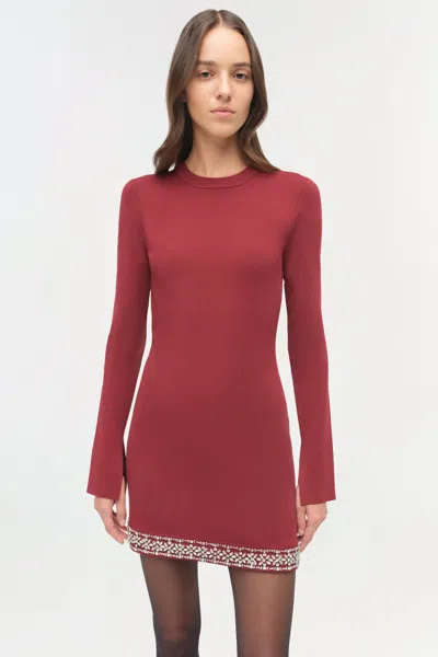 Simkhai Farley Embellished Knit Mini Dress In Oxblood In Burgundy