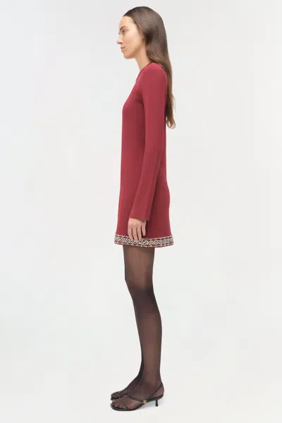Simkhai Farley Embellished Knit Mini Dress In Oxblood In Burgundy