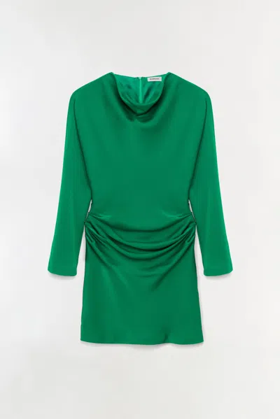 Simkhai Harpor Long-sleeve Draped Satin Mini Dress In Green