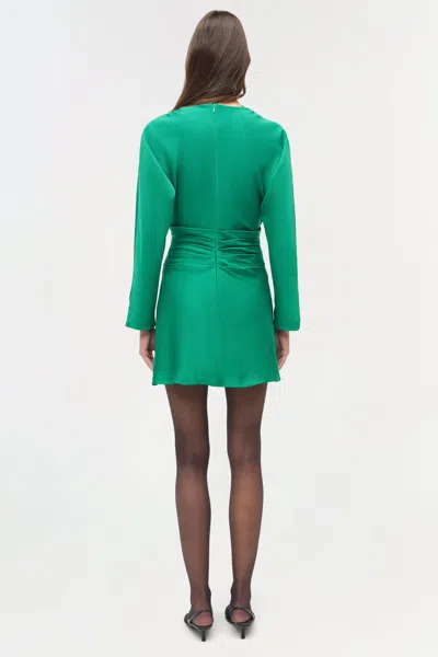 Simkhai Harpor Long-sleeve Draped Satin Mini Dress In Green