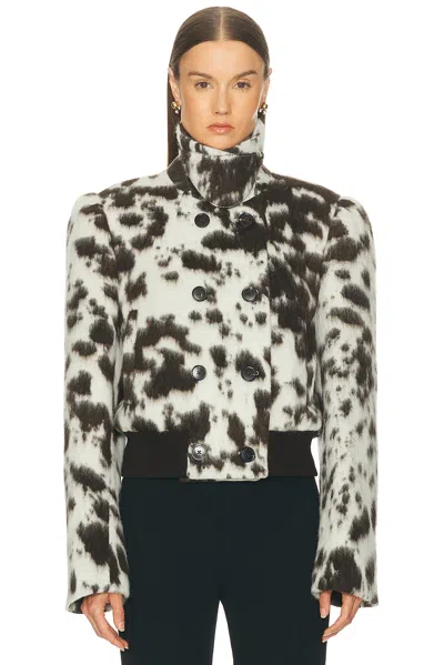 Dries Van Noten Double Breasted Bomber With Cow Pattern In Brown