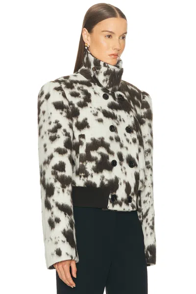 Dries Van Noten Double Breasted Bomber With Cow Pattern In Brown
