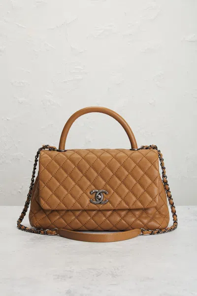 Pre-owned Chanel Caviar Coco Top Handle Bag In Brown
