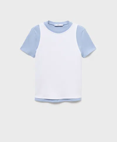 Mango Double Cotton T-shirt Sky Blue In Blue