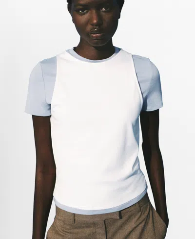 Mango Double Cotton T-shirt Sky Blue In Blue