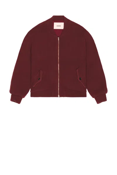 Vowels Knitted Bomber Jacket In Brown