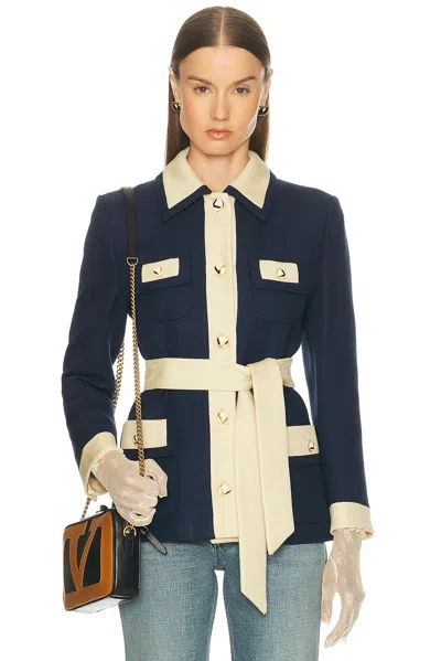 Valentino Blue/ivory Jacket With Belt In Blue