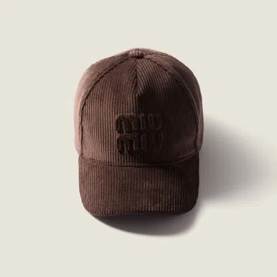 Miu Miu Logo-patch Corduroy Baseball Cap In Brown