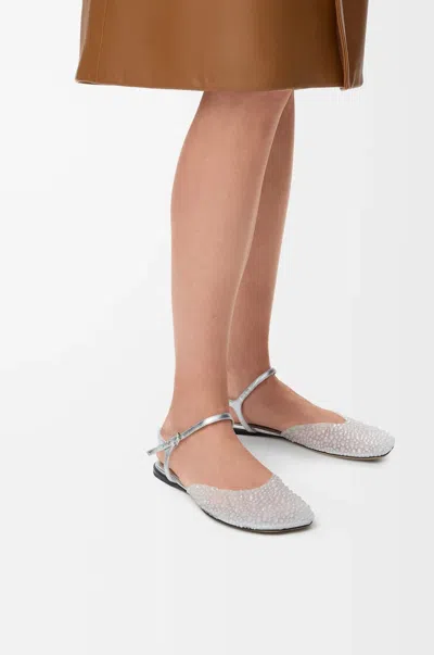 Loewe Toy Embellished Mesh Ankle-strap Ballerina Flats In White