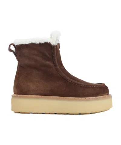 Prada Platform Booties Featuring Shearling Lining In Brown