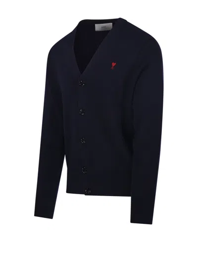 Ami Alexandre Mattiussi Ami Paris Logo Embroidered V-neck Cardigan In Animal Print