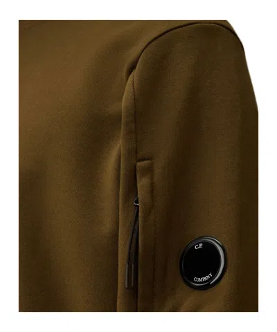 C.p. Company Diagonal Raised Fleece Crewneck Sweater With Iconic Lens Detail In Green