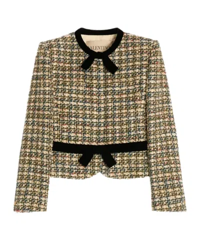 Valentino Womens Multicolor. Tweed Cropped Woven Jacket In Brown