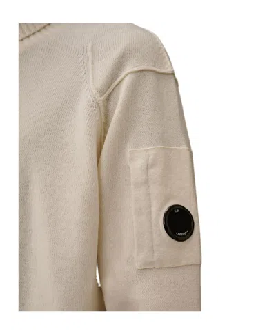 C.p. Company Lambswool Turtleneck Sweater With Ribbed Design And Pocket Detail In White