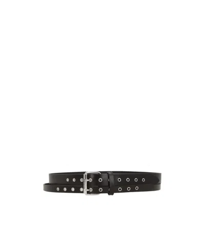 Isabel Marant Split Grommet Leather Belt In Black