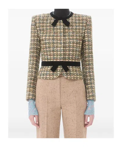 Valentino Womens Multicolor. Tweed Cropped Woven Jacket In Brown