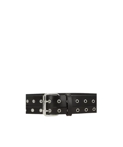 Isabel Marant Split Grommet Leather Belt In Black