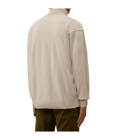 C.p. Company Lambswool Turtleneck Sweater With Ribbed Design And Pocket Detail In White