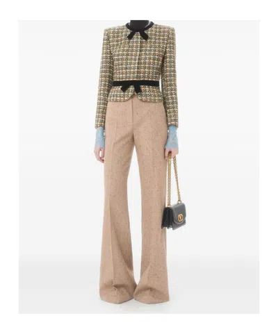 Valentino Womens Multicolor. Tweed Cropped Woven Jacket In Brown