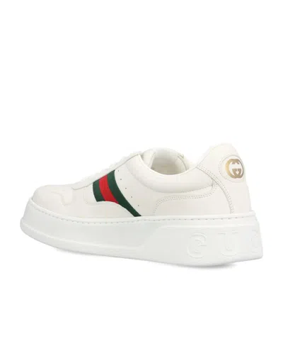 Gucci Men White Sneakers With Web Detail And Oversized Sole In Leather Man In White