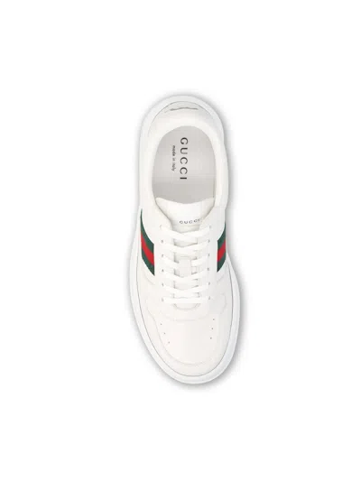 Gucci Men White Sneakers With Web Detail And Oversized Sole In Leather Man In White