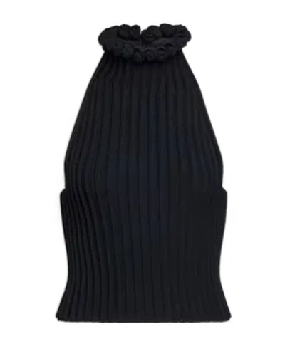 Alaïa Ribbed-knit Halter Top With Wavy Finish In Black