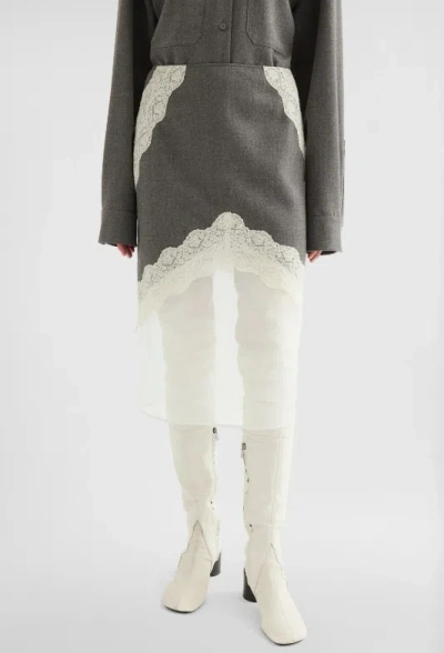 Jil Sander Lace And Organza Wool Skirt In Gray