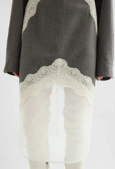 Jil Sander Lace And Organza Wool Skirt In Gray