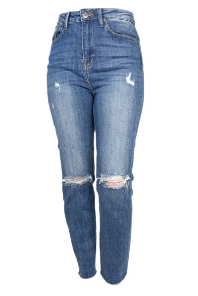 Risen High-rise Dark Wash Jeans In Blue