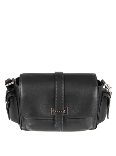 Hogan Rectangular Black Leather Shoulder Bag With Flap Closure In Black
