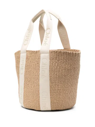 Chloé Spacious Woven Tote Bag With Dual Handles In Neutral