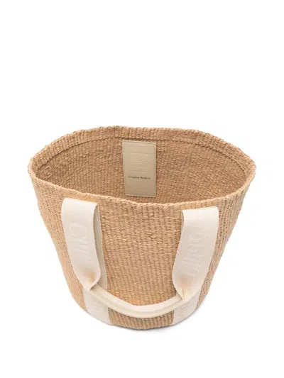 Chloé Spacious Woven Tote Bag With Dual Handles In Neutral