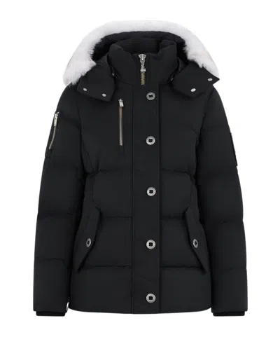 Moose Knuckles Padded Black Jacket With High Collar And Detachable Hood