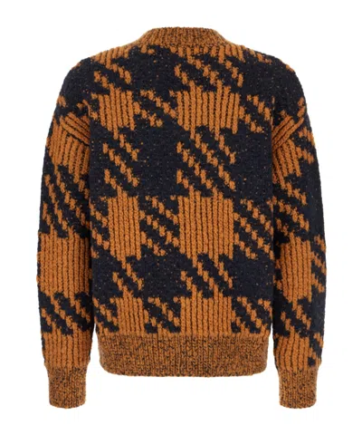 Dries Van Noten Textured Knit V-neck Long Sleeve Sweater In Brown