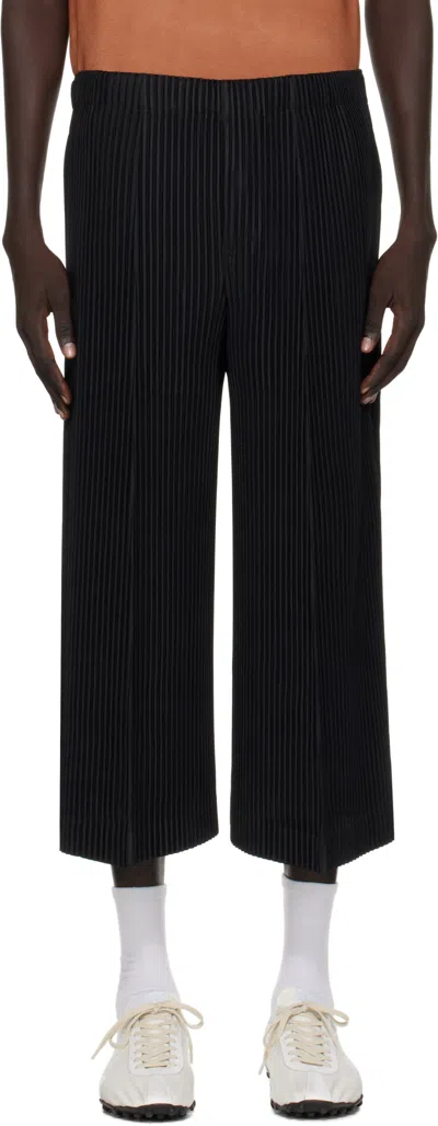 Issey Miyake Wide-leg Pleated Textured Pants With Cropped Length In Black