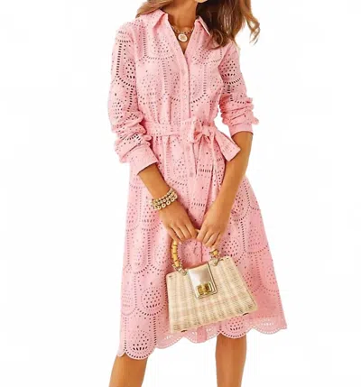 Lilly Pulitzer Eira Midi Shirtdress In Pink Muse Pineapple Tile Eyelet