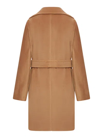 Max Mara Studio Long-sleeved Belted Coat In Brown