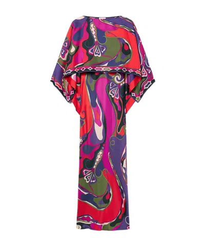 Pucci Orchidee-print Cape-detail Maxi Dress In Multi