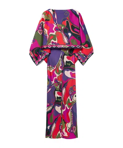 Pucci Orchidee-print Cape-detail Maxi Dress In Multi