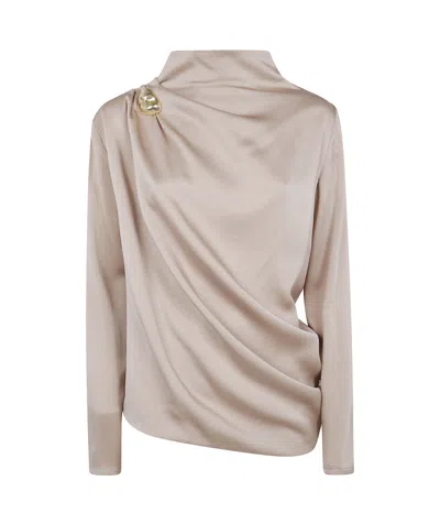 Fabiana Filippi Enver Satin Long Sleeve Top With Pepita In Brown