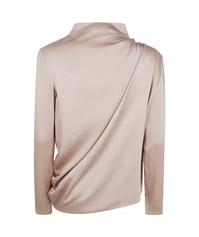 Fabiana Filippi Enver Satin Long Sleeve Top With Pepita In Brown