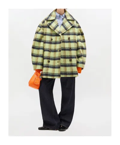 Ganni Oversized Double-breasted Checked Brushed-wool Coat In Multi