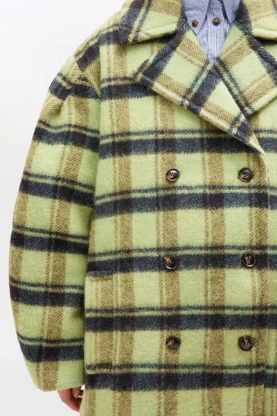 Ganni Oversized Double-breasted Checked Brushed-wool Coat In Multi