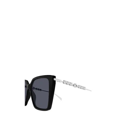 Gucci Gg1967s Linea Emblem 002 Black Silver Grey Sunglasses In Black