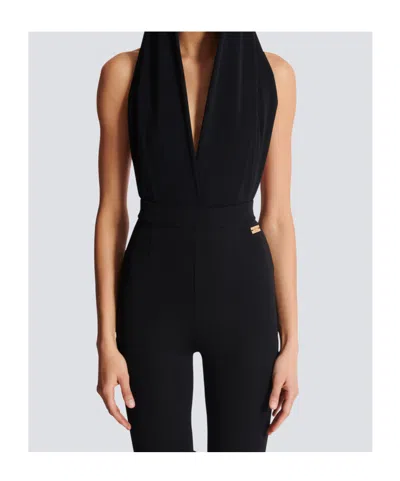 Balmain Draped Bodysuit With Hood In Black