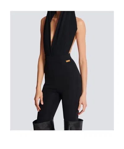 Balmain Draped Bodysuit With Hood In Black