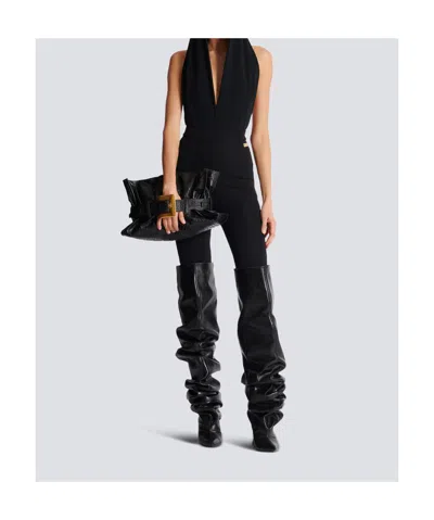 Balmain Draped Bodysuit With Hood In Black